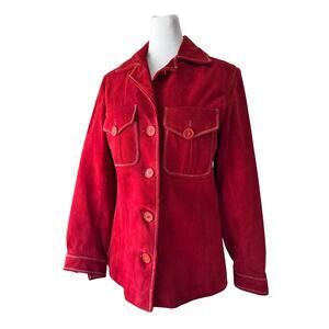 Vintage ‘70s Red Suede Button Front Collared Jacket